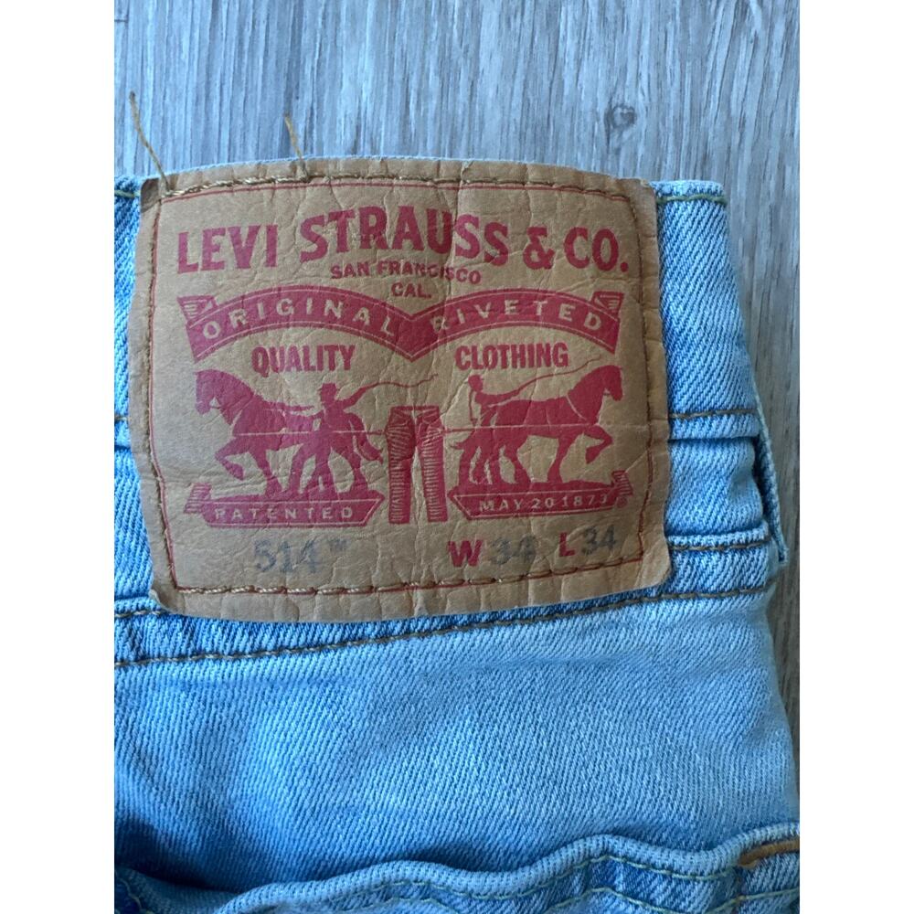 Levi’s 514 Jeans Mens 34x34 Straight Fit Light Wash Blue Denim - Picture 5 of 7